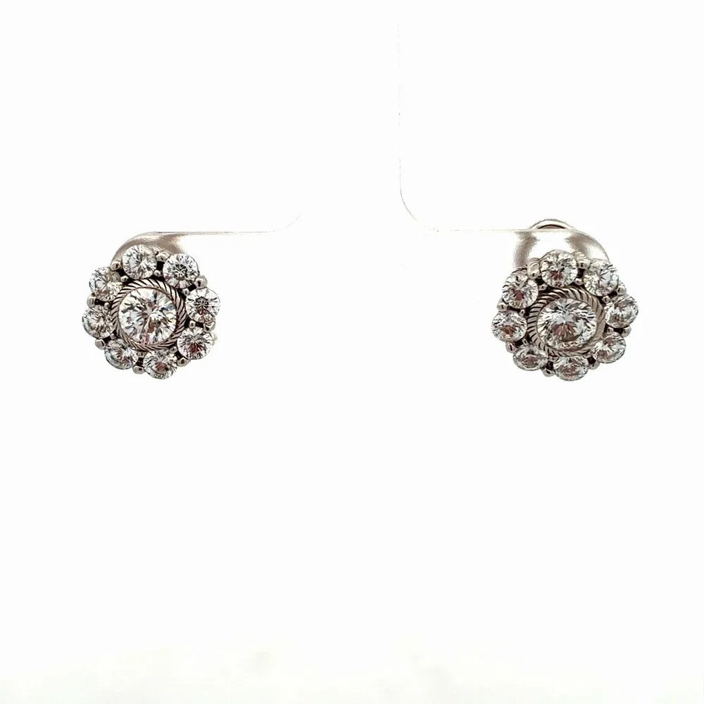 Designer Judith Ripka Sterling Silver Cubic Zirconia Flower Lever Back Earrings
